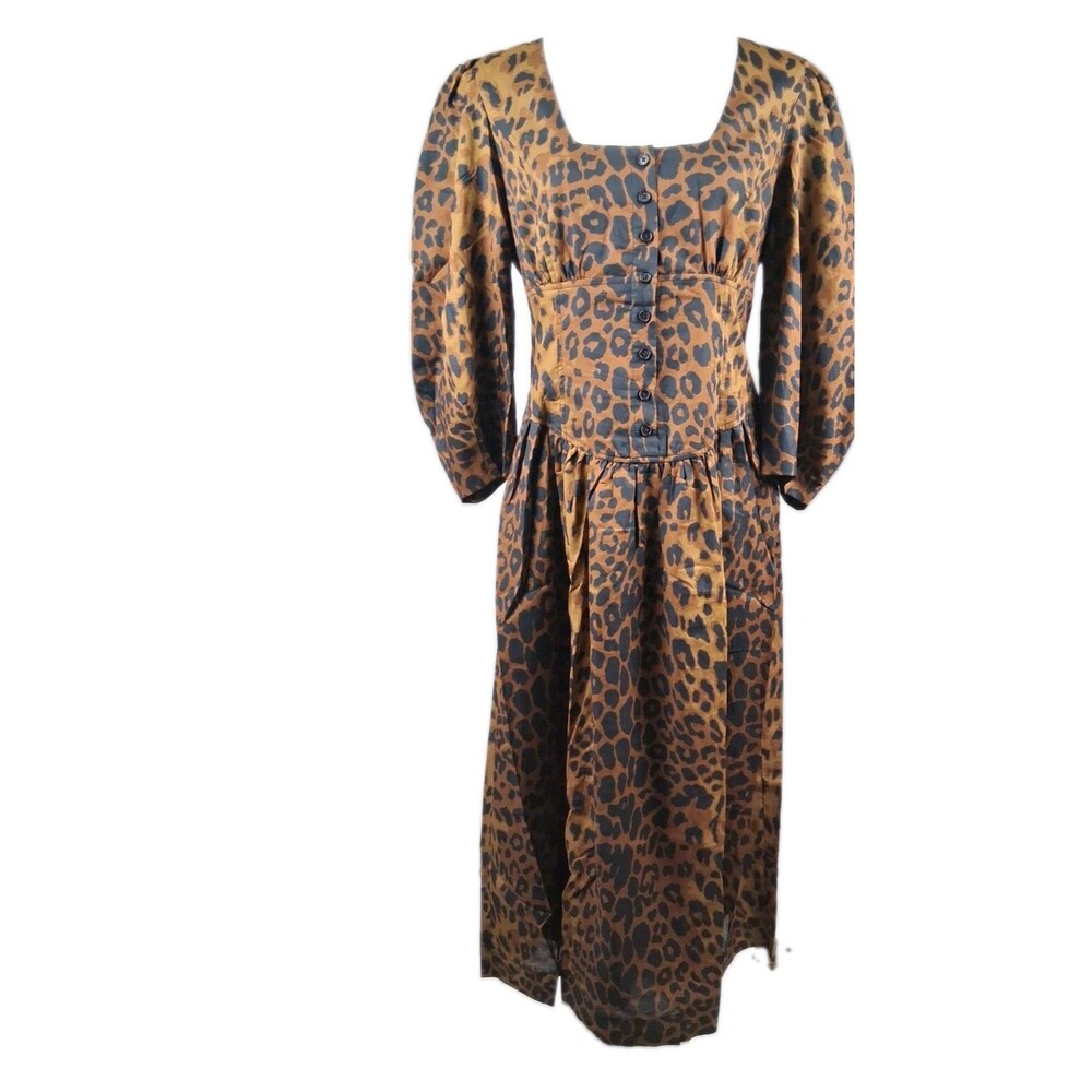 Leopard Animal Print Belted Midi Dress Tuckernuck Graciela Women's Size 8 NWT - Picture 3 of 16